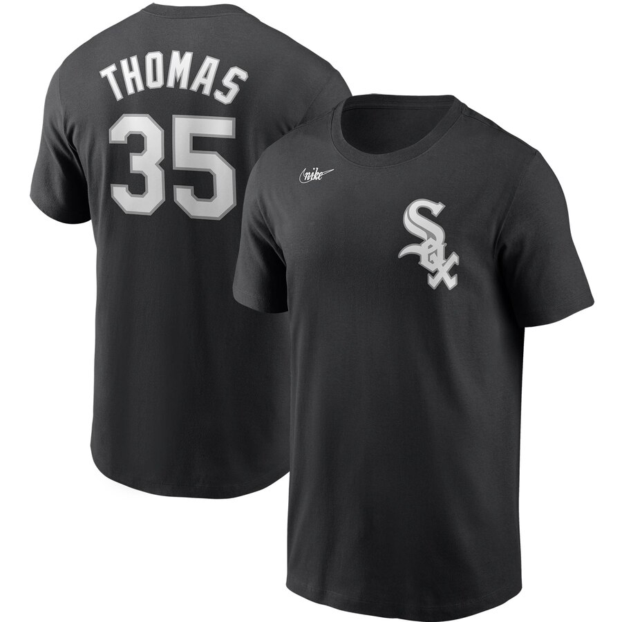 Chicago White Sox #35 Frank Thomas Nike Cooperstown Collection Name & Number T-Shirt Black