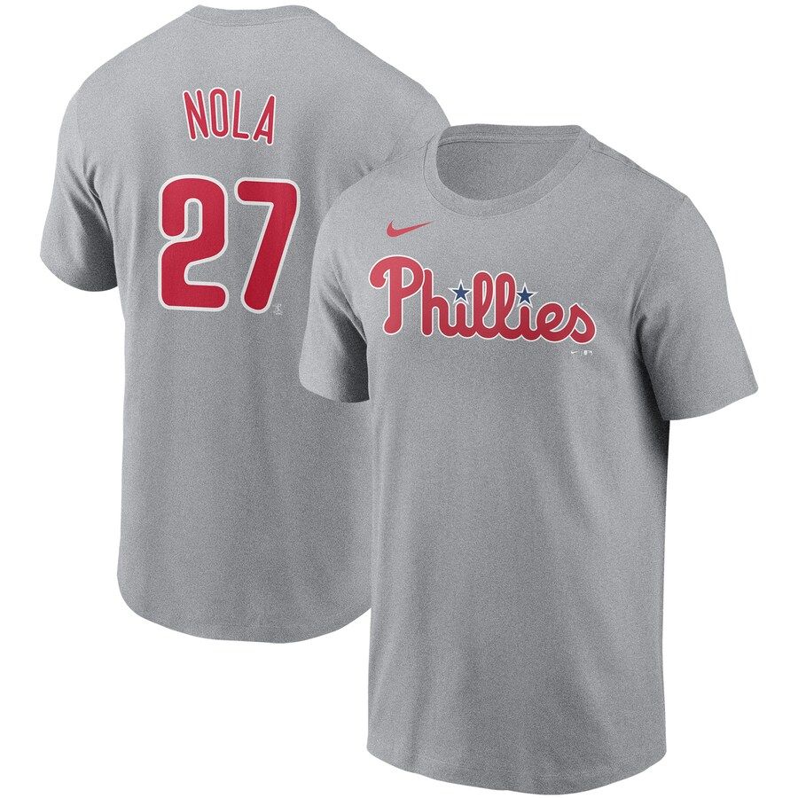Philadelphia Phillies #27 Aaron Nola Nike Name & Number T-Shirt Gray