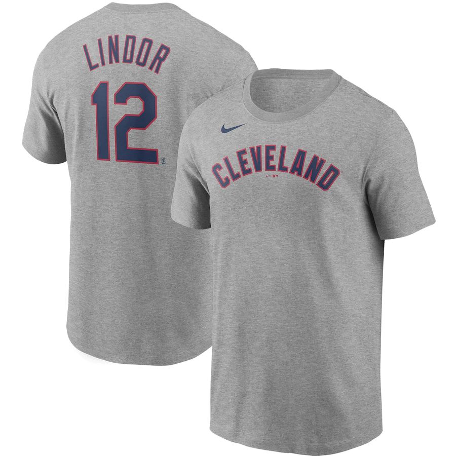 Cleveland Guardians #12 Francisco Lindor Nike Name & Number T-Shirt Gray