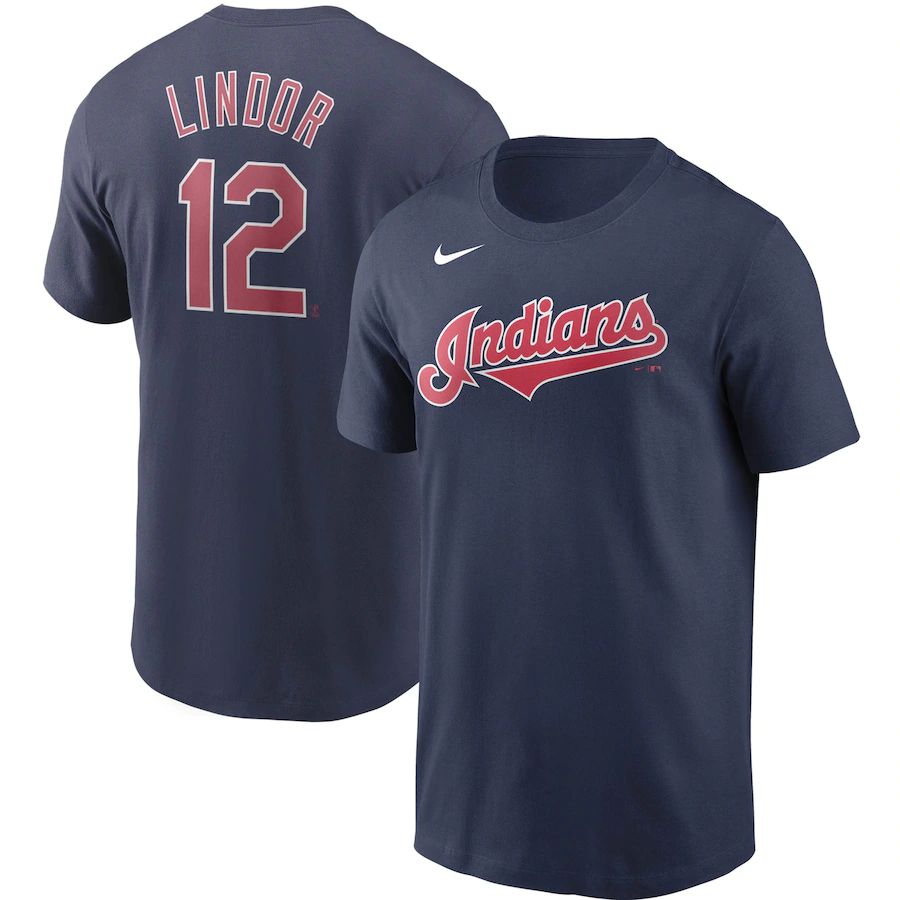 Cleveland Guardians #12 Francisco Lindor Nike Name & Number T-Shirt Navy