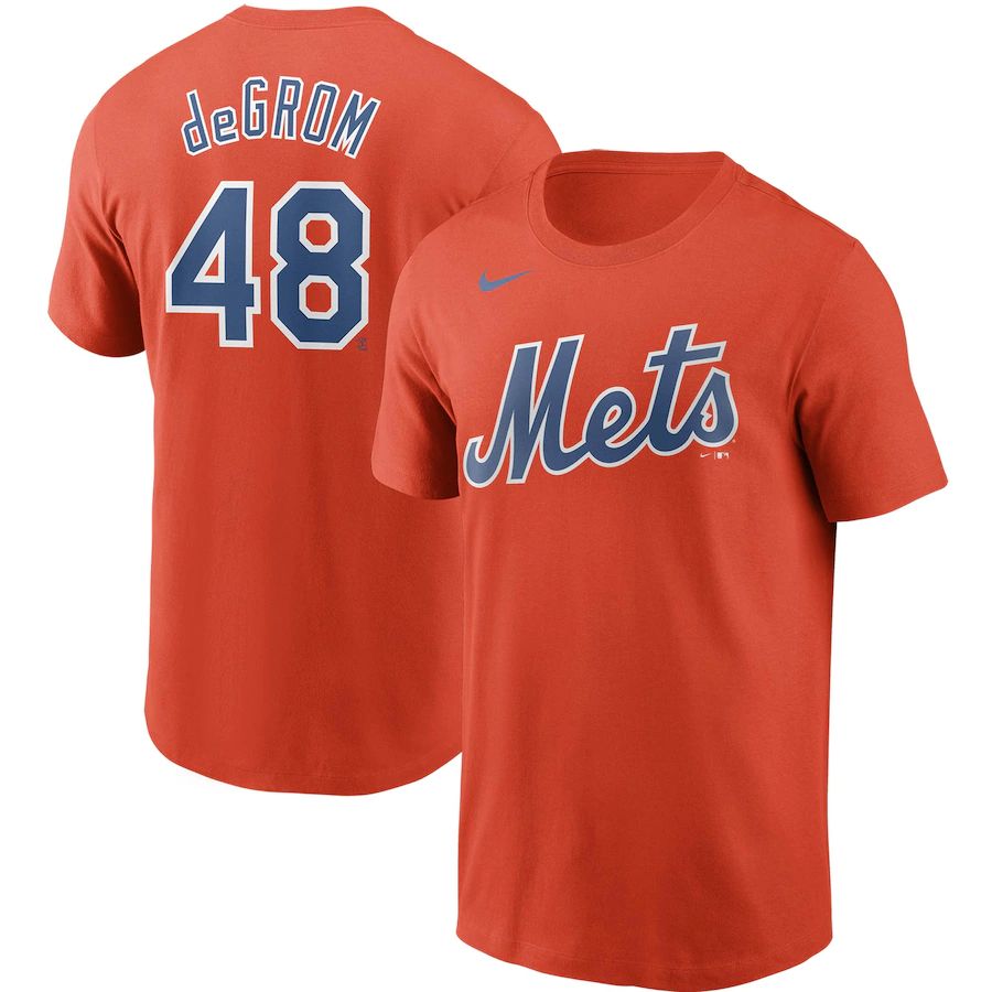 New York Mets #48 Jacob deGrom Nike Name & Number T-Shirt Orange