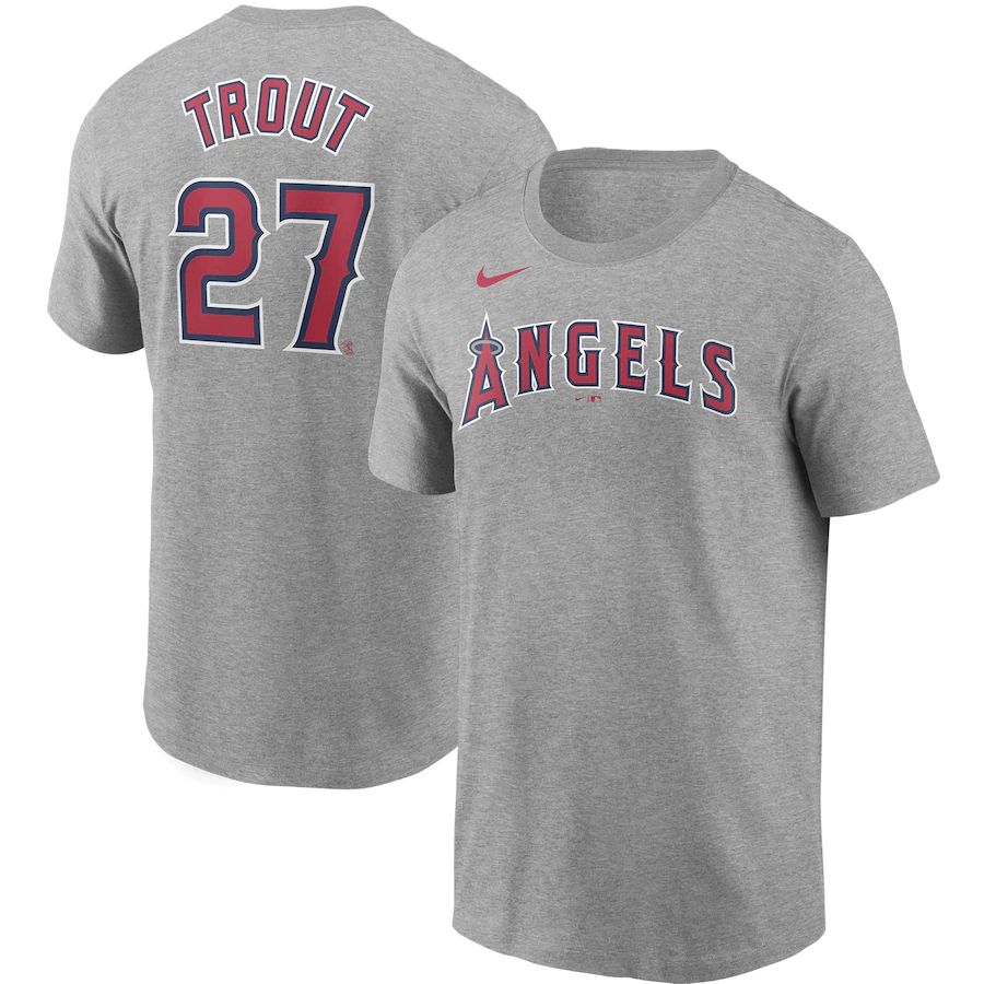 Los Angeles Angels #27 Mike Trout Nike Name & Number T-Shirt Gray