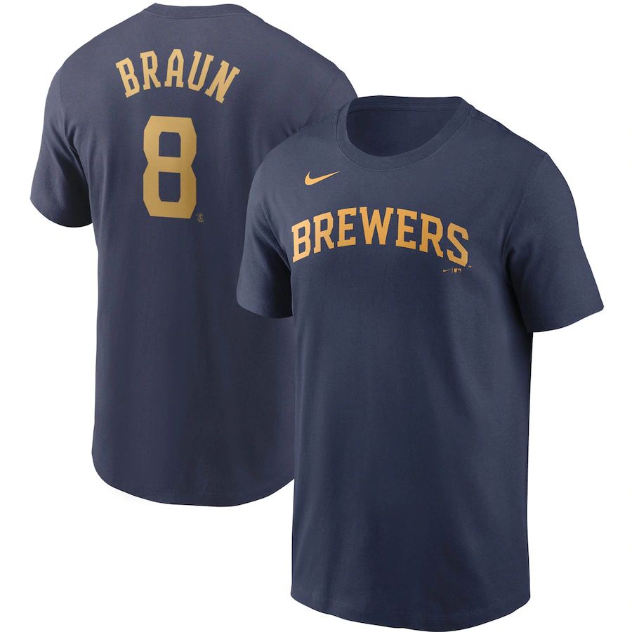 Milwaukee Brewers #8 Ryan Braun Nike Name & Number T-Shirt Navy