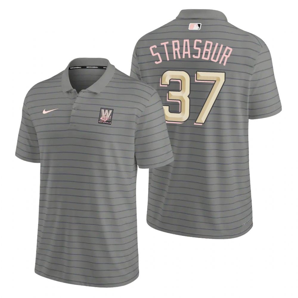 Washington Nationals #37 Stephen Strasbur Men's Nike 2022 City Connect Gray Franchise Polo