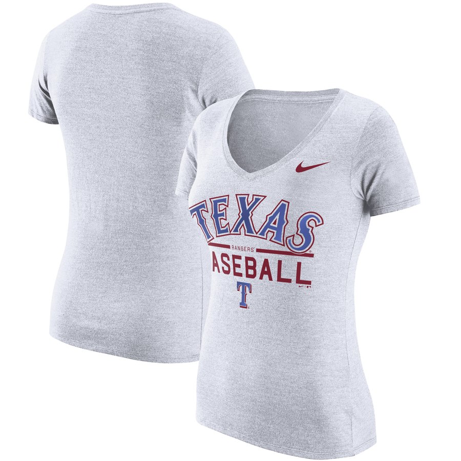 Texas Rangers Nike Women's Practice 1.7 Tri-Blend V-Neck T-Shirt Heathered White