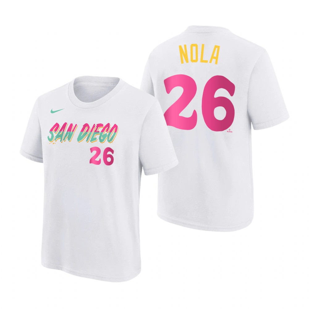 San Diego Padres #26 Austin Nola 2022 City Connect Youth MLB T-Shirt - White