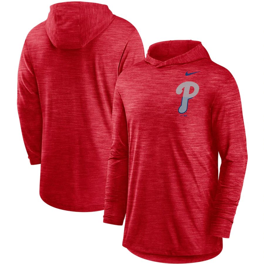 Philadelphia Phillies Nike Split Logo Performance Long Sleeve Hoodie Top Red