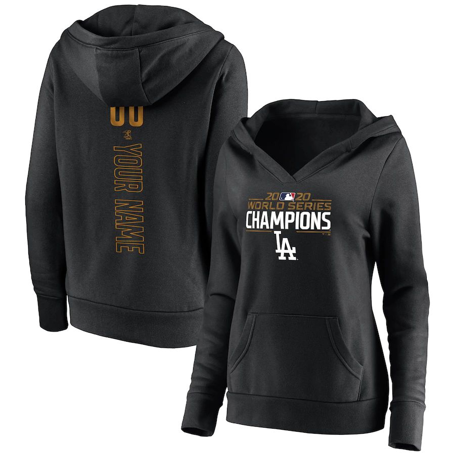 Los Angeles Dodgers Women's 2020 World Series Champions Custom V-Neck Pullover Hoodie Black