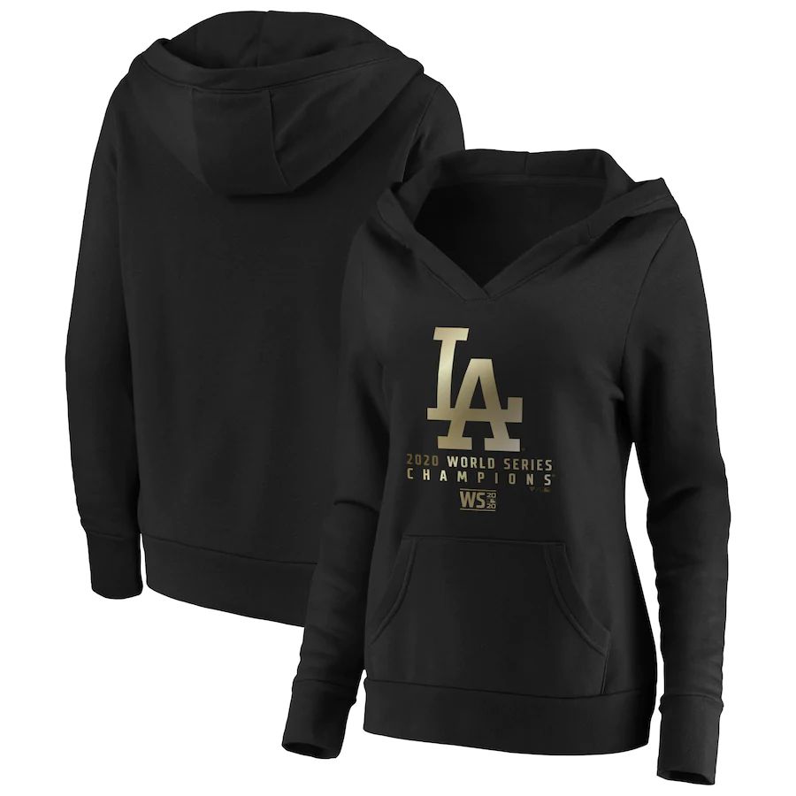 Los Angeles Dodgers Women's 2020 World Series Champions Parade Crossover Neck Pullover Hoodie Black