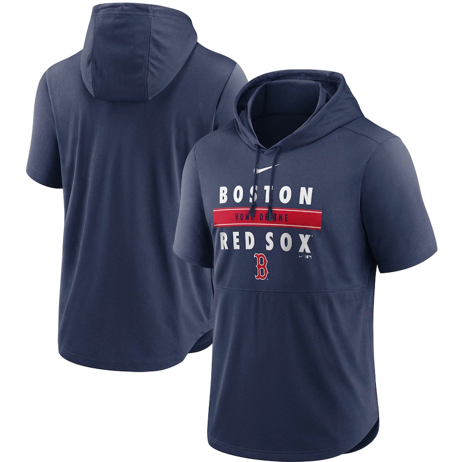 Men's Boston Red Sox Nike Navy Home Team Short Sleeve Hoodie Top.webp