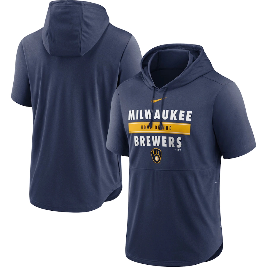 Men's Milwaukee Brewers Nike Navy Home Team Short Sleeve Hoodie Top.webp