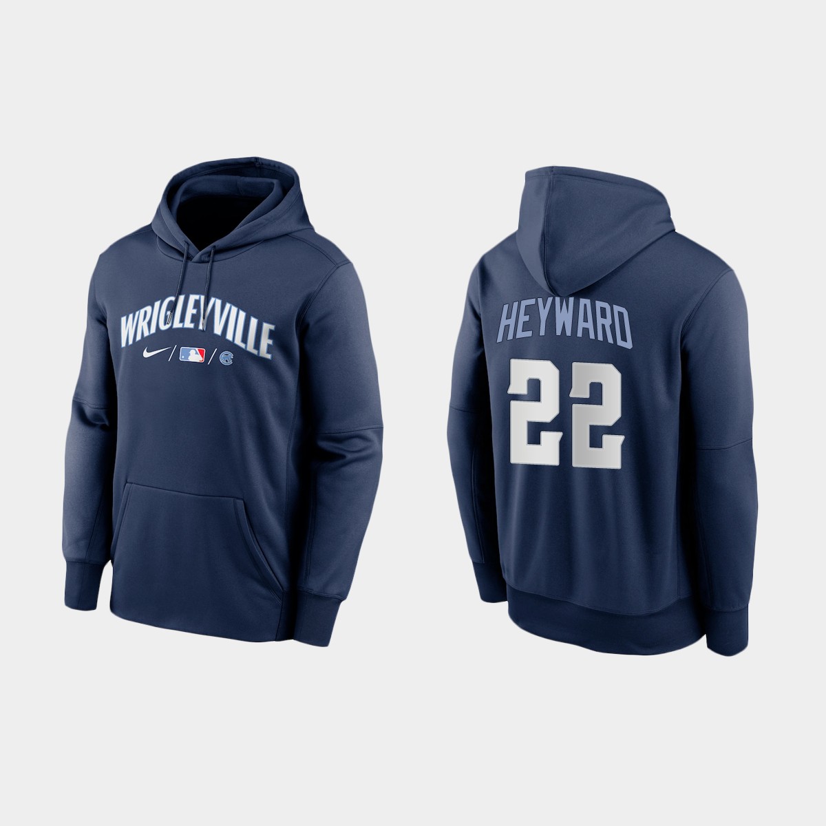 Chicago Cubs #22 Jason Heyward Men's 2021 City Connect Navy Therma Hoodie