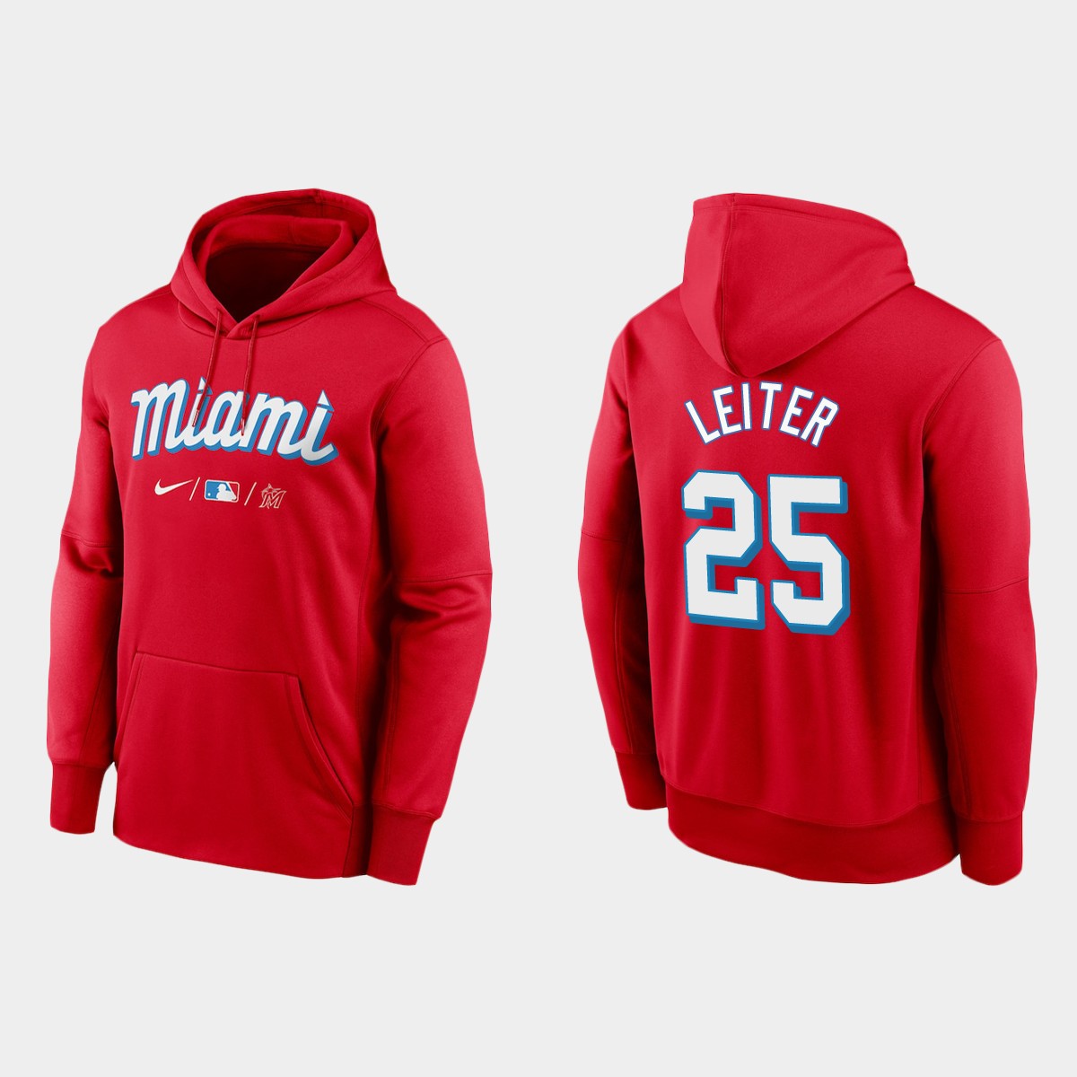 Miami Marlins #25 Al Leiter Men's Nike 2021 City Connect Therma Hoodie Red