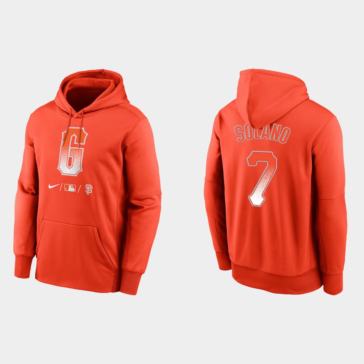 San Francisco Giants #7 Donovan Solano Men's 2021 City Connect Therma Pullover Orange Hoodie