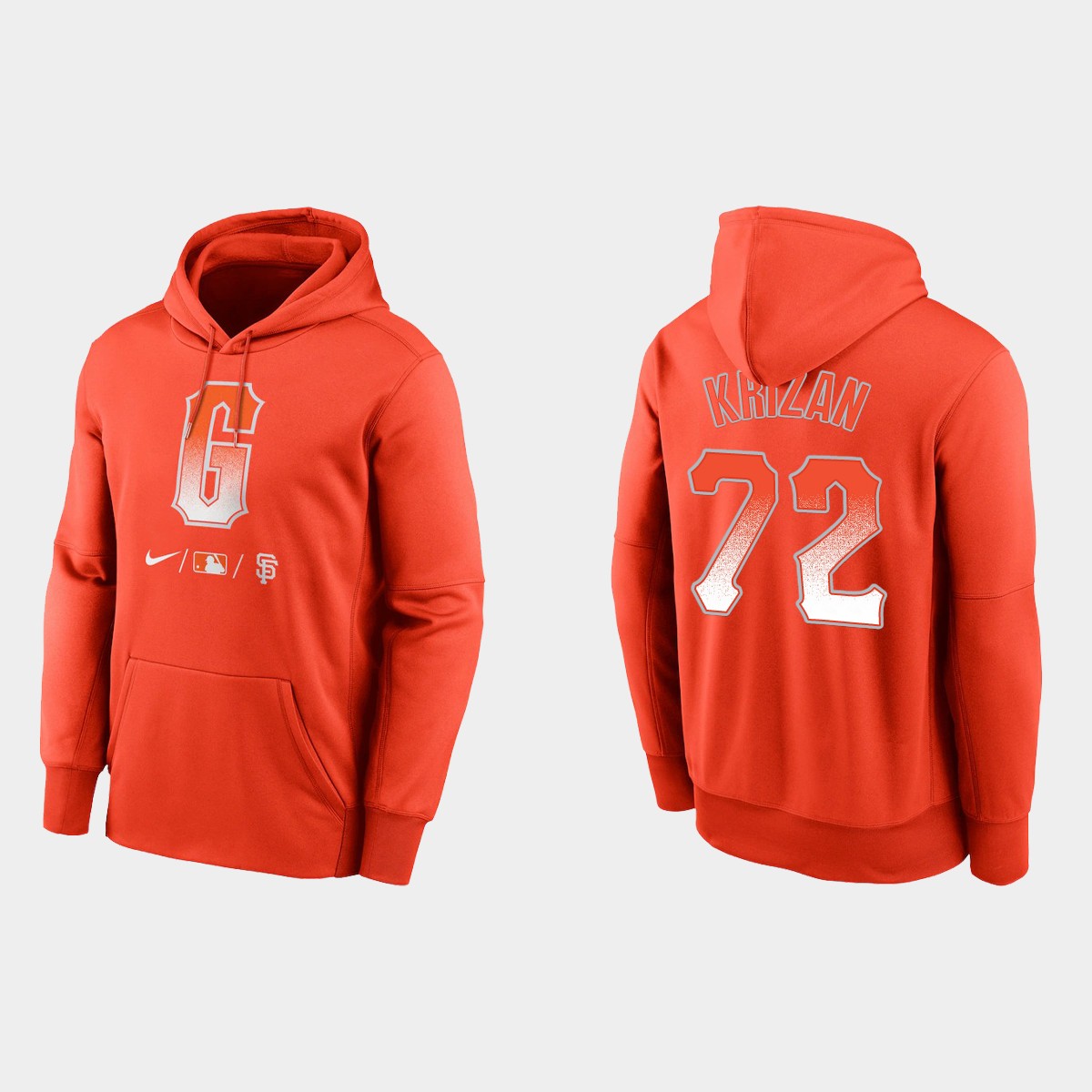 San Francisco Giants #72 Jason Krizan Men's 2021 City Connect Therma Pullover Orange Hoodie