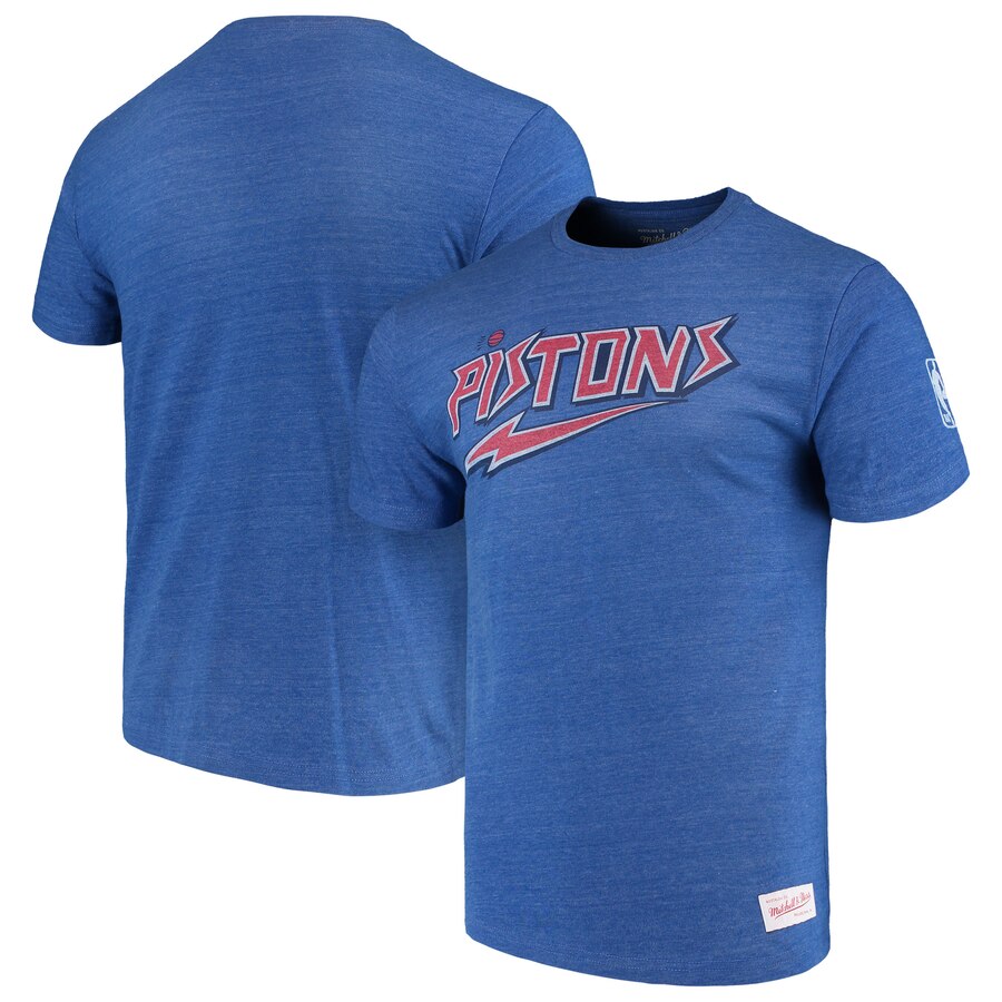 Detroit Pistons Mitchell & Ness Hardwood Classics Throwback Logo Tri-Blend T-Shirt Heathered Blue