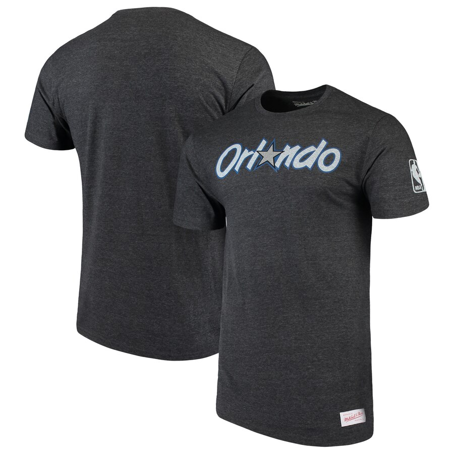 Orlando Magic Mitchell & Ness Hardwood Classics Throwback Logo Tri-Blend T-Shirt Heathered Black