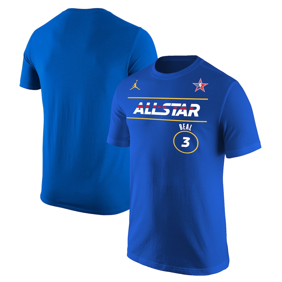 Men's #3 Bradley Beal Jordan Brand Royal 2021 NBA All-Star Game Name & Number T-Shirt