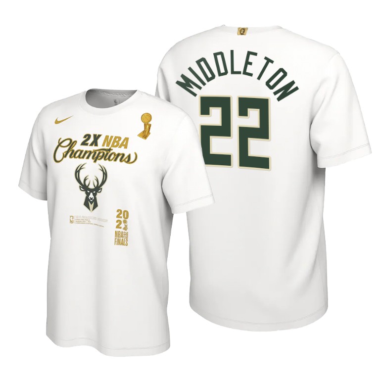 Milwaukee Bucks Men's Nike #22 Khris Middleton 2021 Finals Champions Locker Room T-Shirt - White