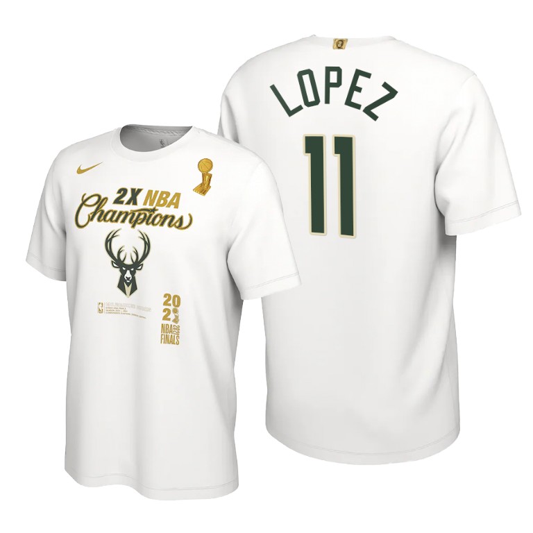 Milwaukee Bucks Men's Nike #11 Brook Lopez 2021 Finals Champions Locker Room T-Shirt - White