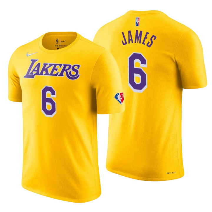 Los Angeles Lakers #6 Lebron James Gold Men's Nike 2021-22 NBA 75th Anniversary Diamond T-Shirt