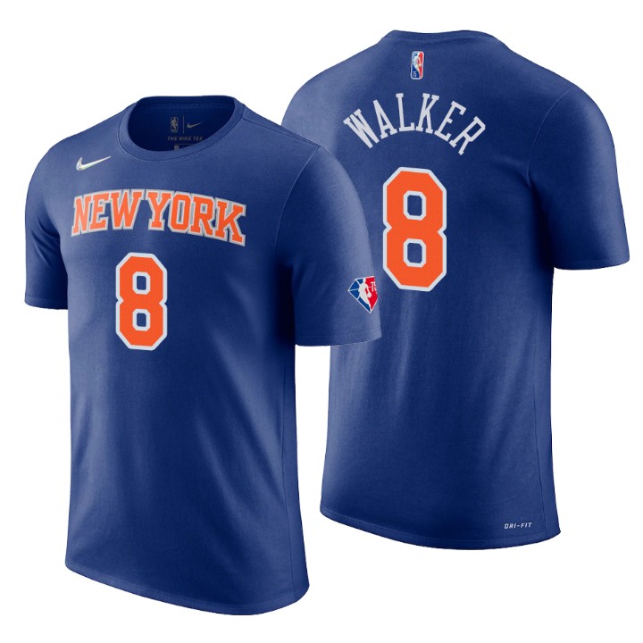 New York Knicks #8 Kemba Walker Blue Men's Nike 2021-22 NBA 75th Anniversary Diamond T-Shirt
