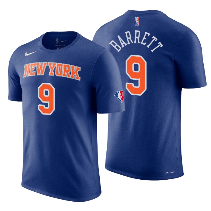 New York Knicks #9 R.J. Barrett Blue Men's Nike 2021-22 NBA 75th Anniversary Diamond T-Shirt