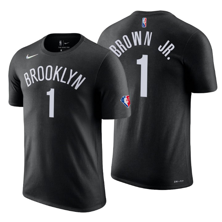 Brooklyn Nets #1 Bruce Brown Jr. Black Men's Nike 2021-22 NBA 75th Anniversary Diamond T-Shirt