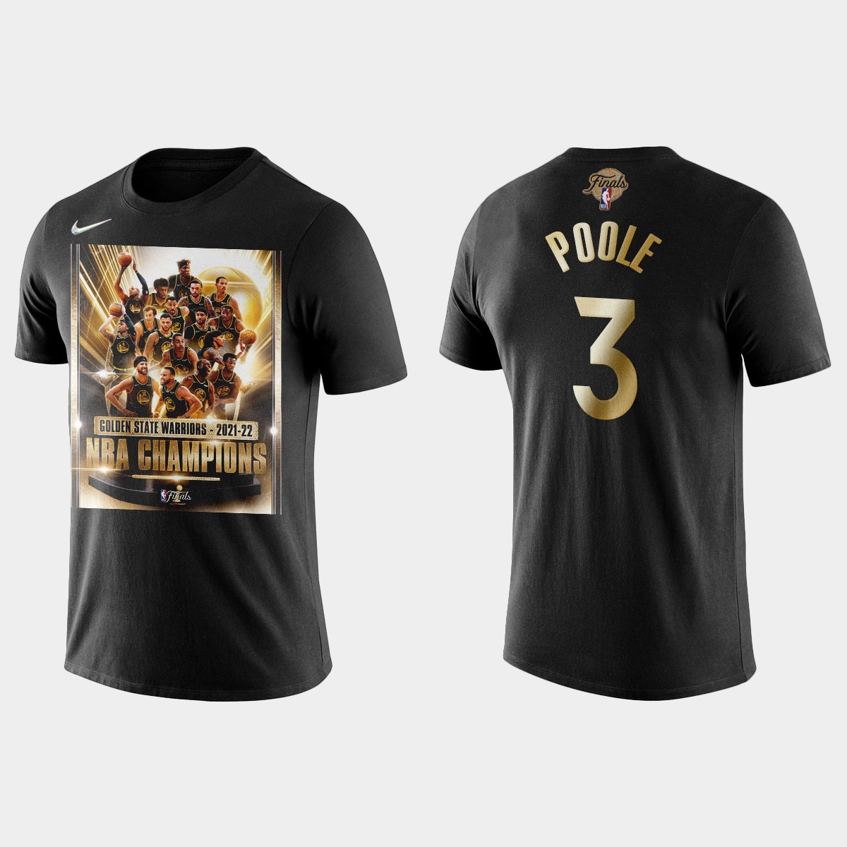 Golden State Warriors #3 ordan Poole Men's Nike Black 2021-22 NBA Finals Champions T-Shirt