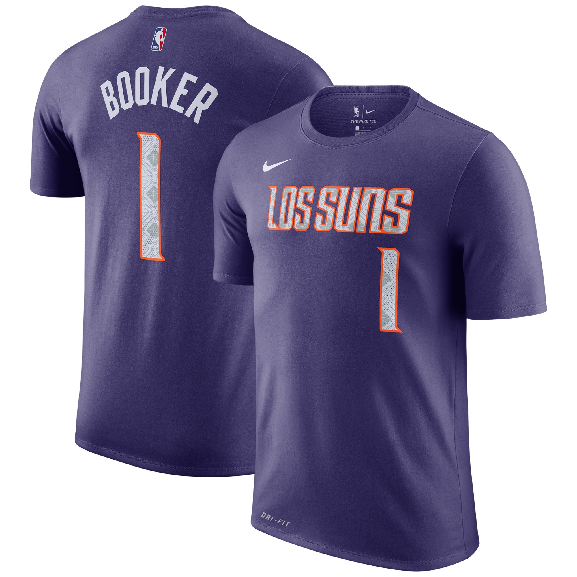 Nike Phoenix Suns #1 Devin Booker Purple 2018-19 City Edition Name & Number T-Shirt