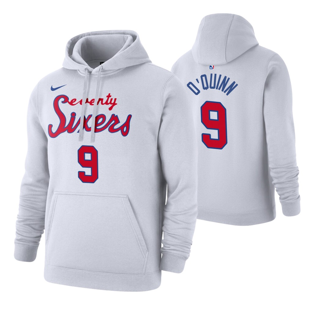 Nike 76ers #9 Kyle O'Quinn 2019-20 Hardwood Classics White Pullover Hoodie