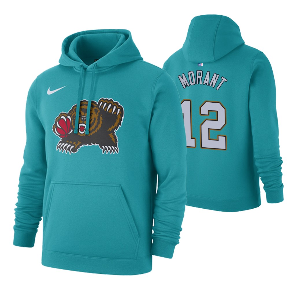 Nike Grizzlies #12 Ja Morant 2019-20 Hardwood Classics Teal Pullover Hoodie