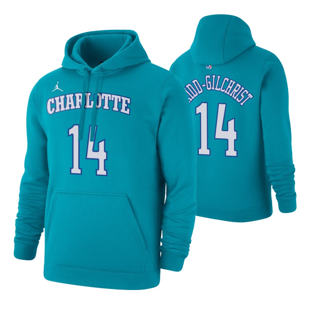 Nike Hornets #14 Michael Kidd-Gilchrist 2019-20 Hardwood Classics Teal Pullover Hoodie
