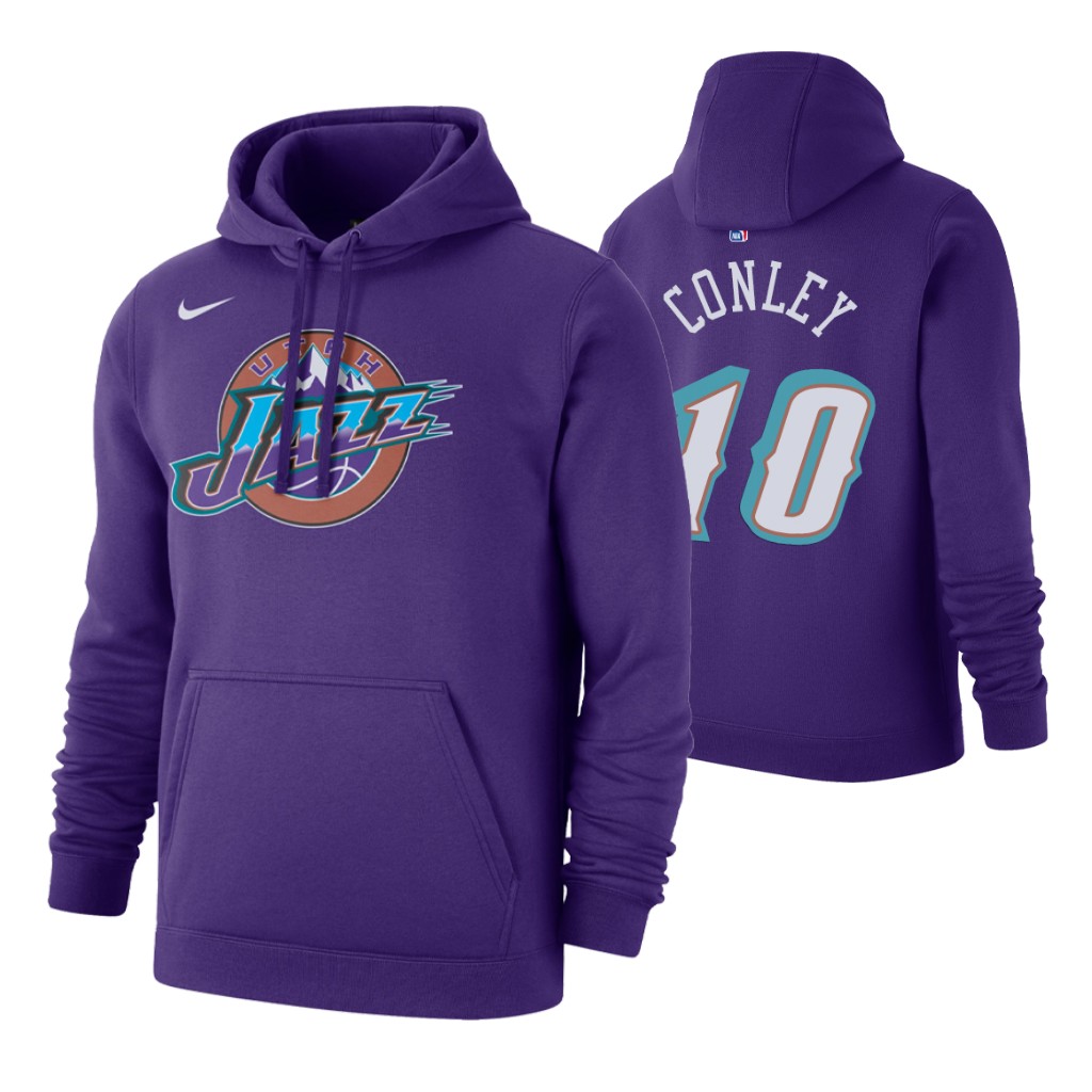 Nike Jazz #10 Mike Conley 2019-20 Hardwood Classics Purple Pullover Hoodie