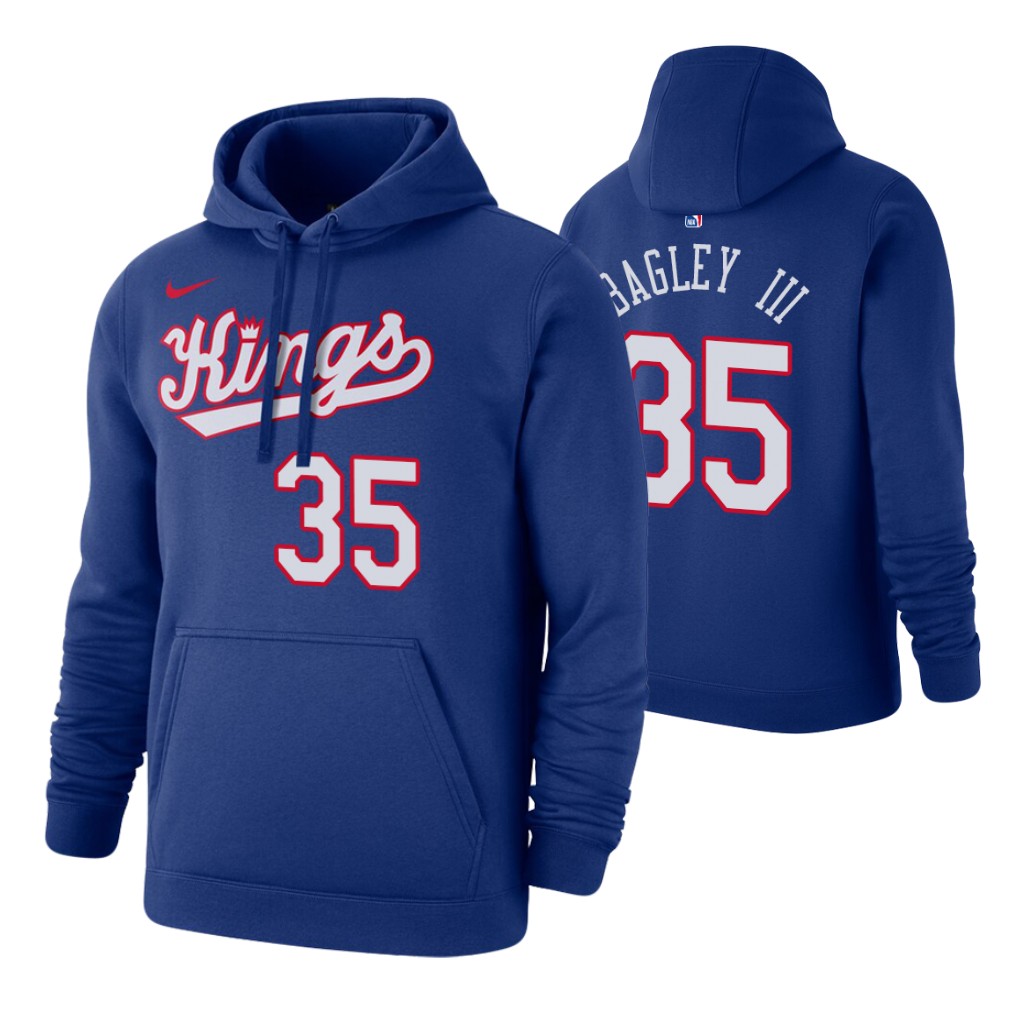 Nike Kings #35 Marvin Bagley III 2019-20 Hardwood Classics Blue Pullover Hoodie