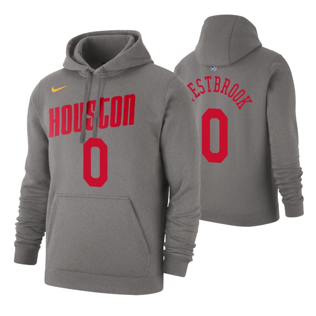 Nike Rockets #0 Russell Westbrook 2019-20 Hardwood Classics Gray Pullover Hoodie