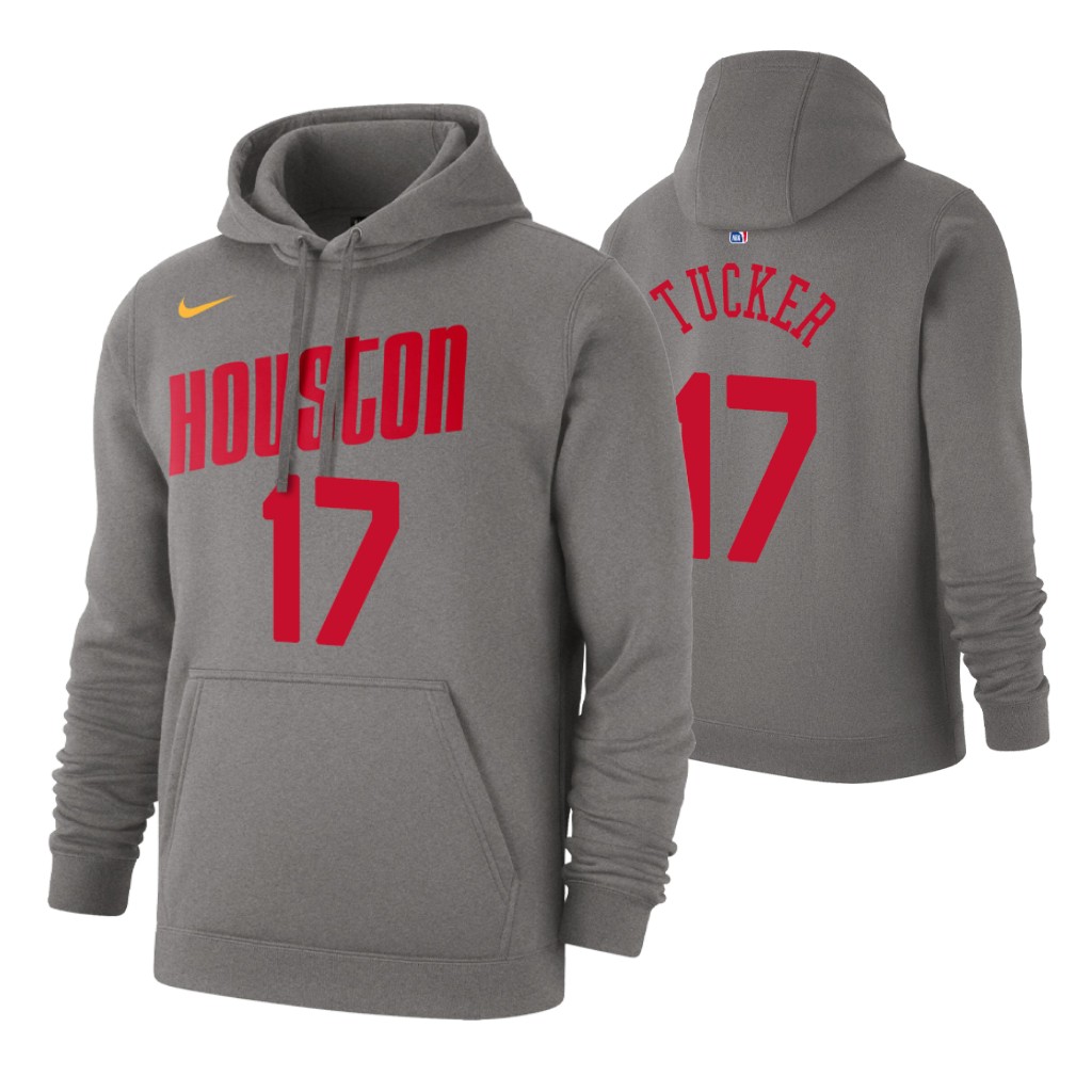 Nike Rockets #17 P.J. Tucker 2019-20 Hardwood Classics Gray Pullover Hoodie