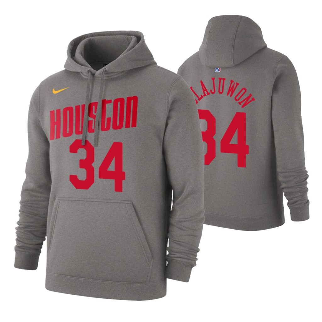 Nike Rockets #34 Hakeem Olajuwon 2019-20 Hardwood Classics Gray Pullover Hoodie