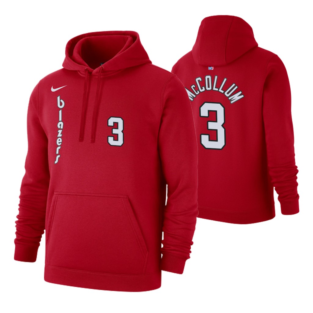 Nike Trail Blazers #3 C.J. Mccollum 2019-20 Hardwood Classics Red Pullover Hoodie