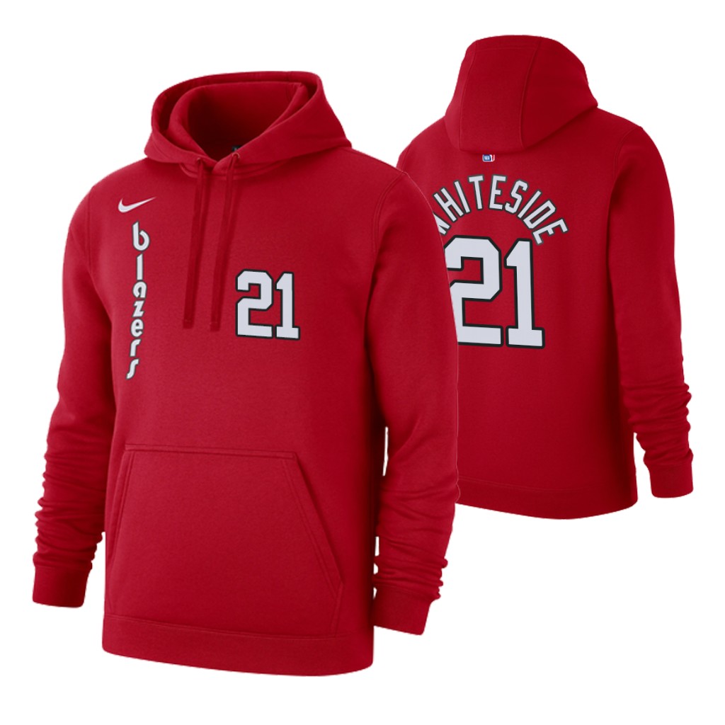 Nike Trail Blazers #21 Hassan Whiteside 2019-20 Hardwood Classics Red Pullover Hoodie