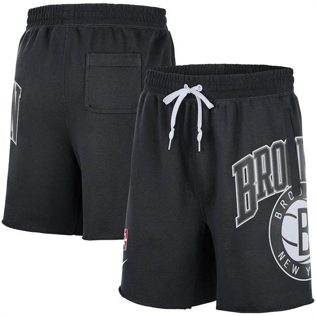 Men's Brooklyn Nets Nike Black 75th Anniversary Courtside Fleece Shorts