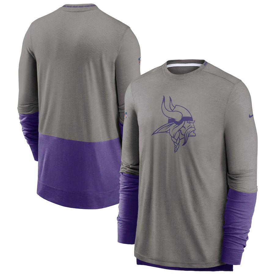 Minnesota Vikings Nike Sideline Player Performance Long Sleeve T-Shirt Heathered Gray Purple