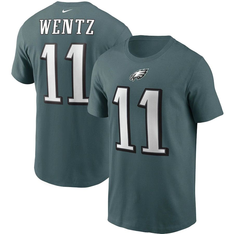 Philadelphia Eagles #11 Carson Wentz Nike Team Player Name & Number T-Shirt Midnight Green