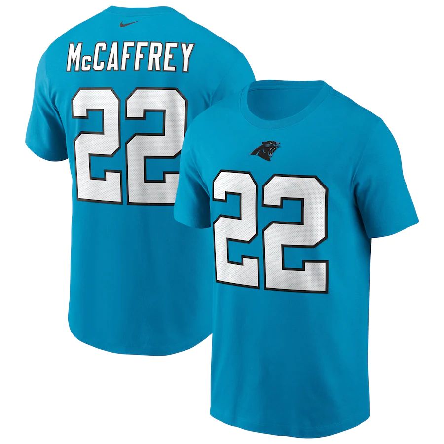 Carolina Panthers #22 Christian McCaffrey Nike Team Player Name & Number T-Shirt Blue