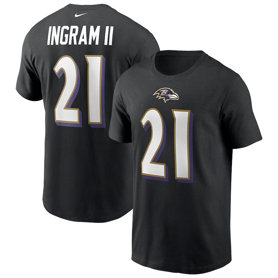 Baltimore Ravens #21 Mark Ingram Nike Team Player Name & Number T-Shirt Black