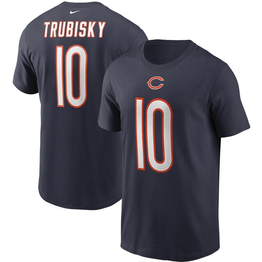 Chicago Bears #10 Mitchell Trubisky Nike Team Player Name & Number T-Shirt Navy