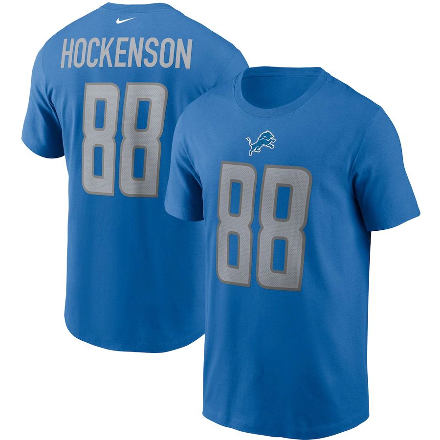 Detroit Lions #88 T.J. Hockenson Nike Team Player Name & Number T-Shirt Blue