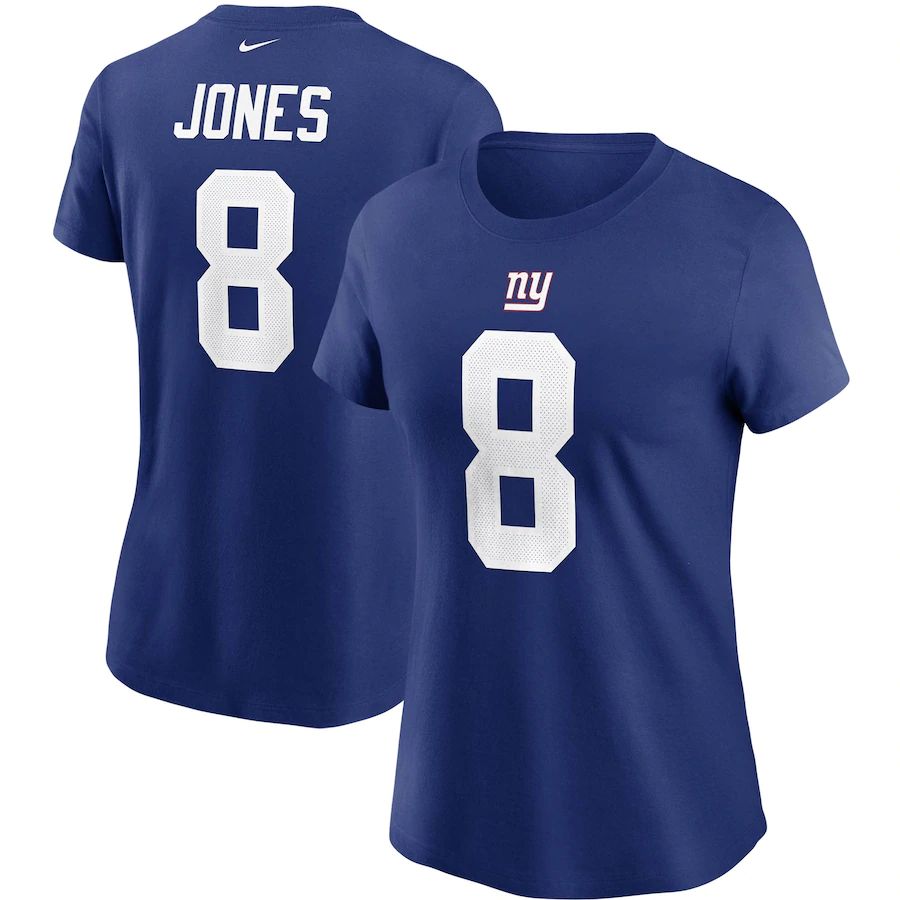 New York Giants #8 Daniel Jones Nike Women's Team Player Name & Number T-Shirt Royal