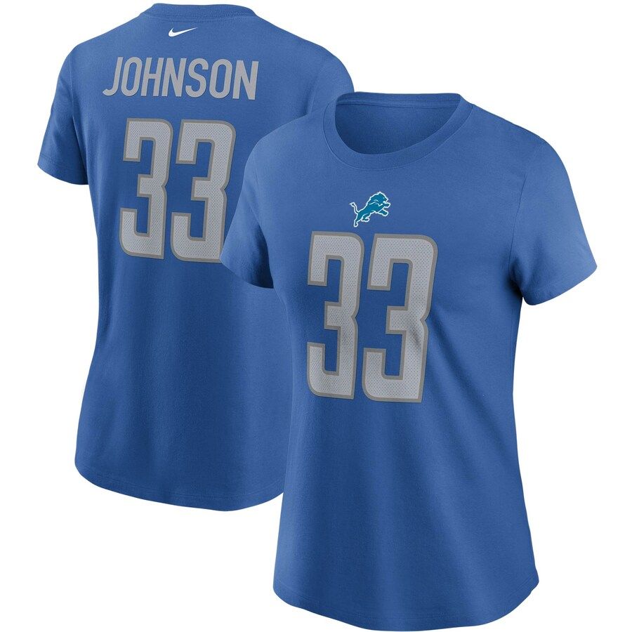 Detroit Lions #33 Kerryon Johnson Nike Women's Team Player Name & Number T-Shirt Blue