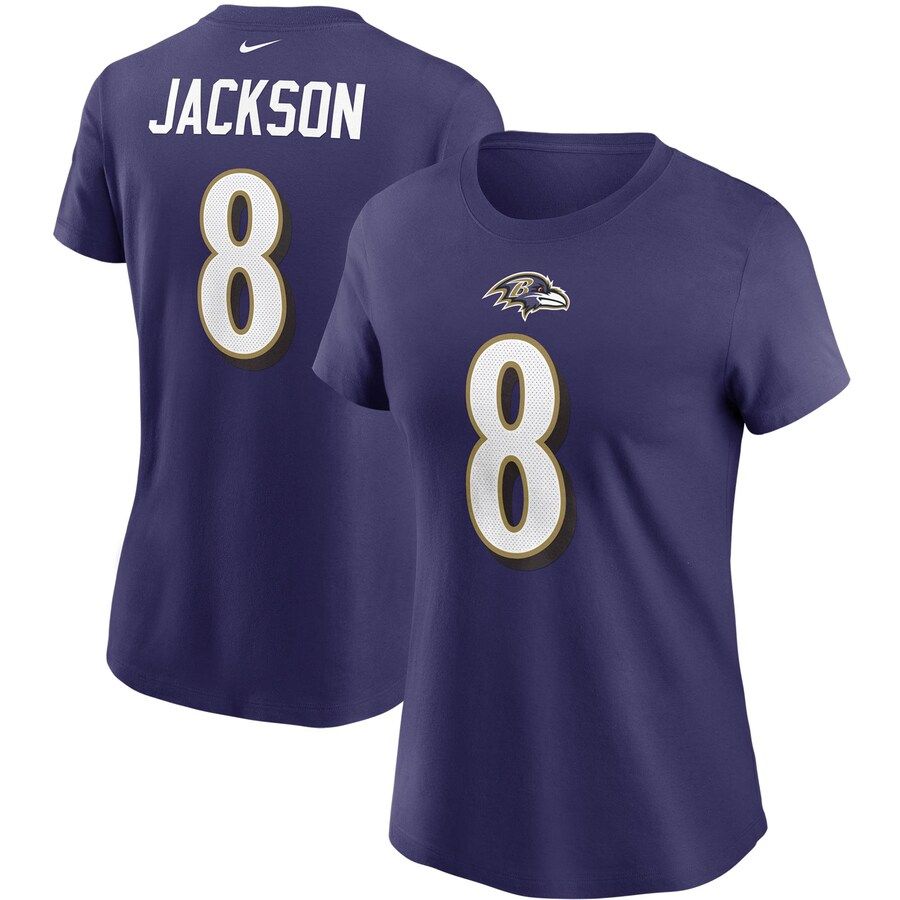 Baltimore Ravens #8 Lamar Jackson Nike Women's Team Player Name & Number T-Shirt Purple